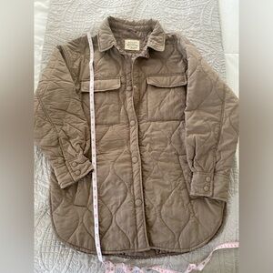 Ashley Outerwear Quilted Shacket Shirt Jacket Grey Tan Size L